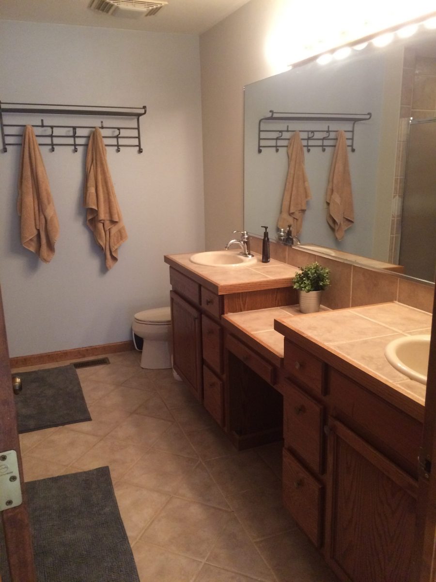 Double vanity in main floor master bathroom Double vanity in main floor master bathroom